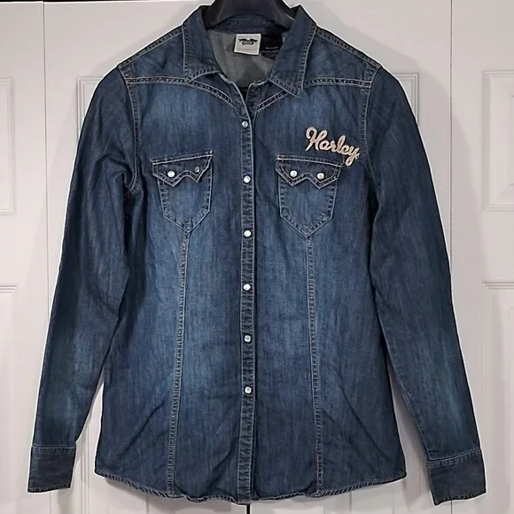 Denim Harley Davidson Western Shirt - Picture 1 of 12